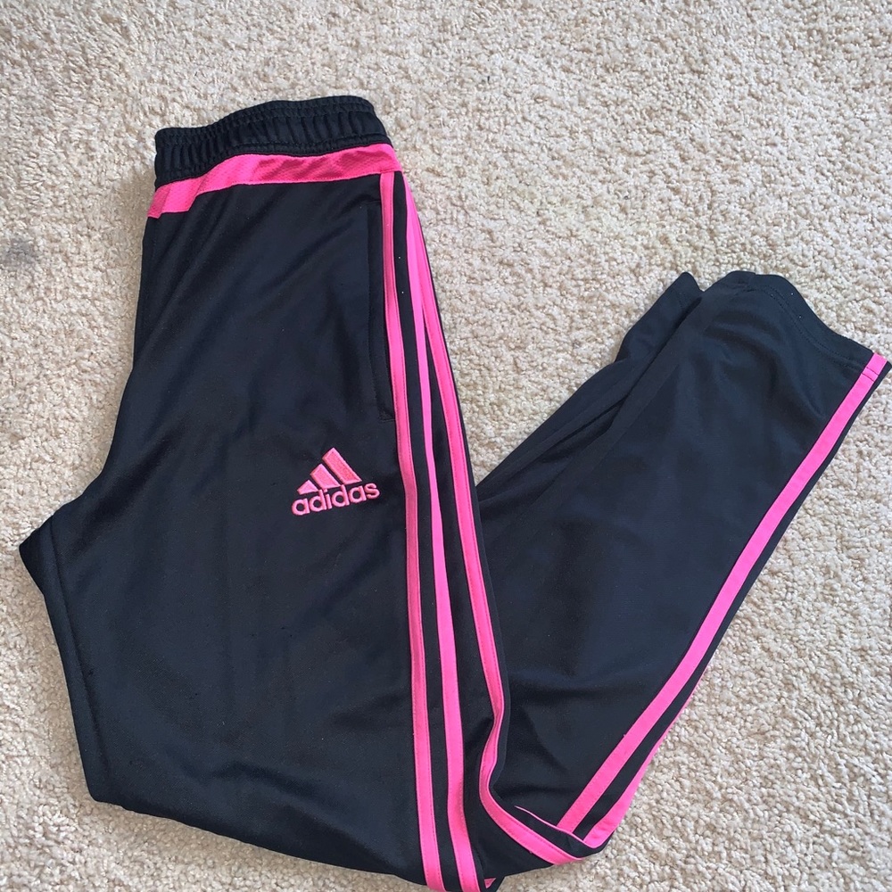 Pink and black adidas joggers